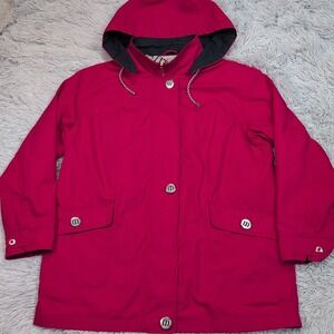 Mackintosh Jacket Womens M Red Removable Hood‎ Coat Pockets Zip Up Lightweight
